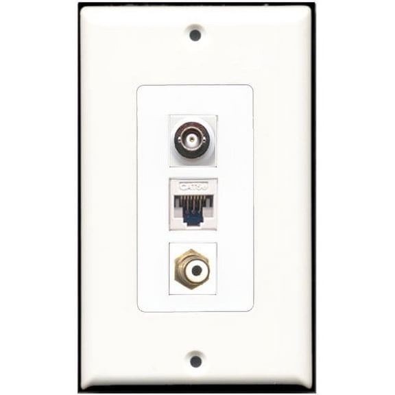 RiteAV - 1 Port RCA White 1 BNC 1 Cat5e Ethernet White Wall Plate Decorative