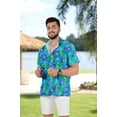 thumbnail image 2 of LA LEELA Mens Hawaiian Shirts Short Sleeve Button Down Shirt Men's Tropical Shirts Casual Holiday Summer Party Caribbean Shirts for Men Funny 3XL Allover Monstera Leaves, Blue, 2 of 5
