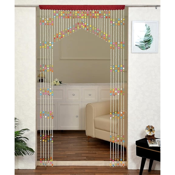 Artificial Fengsui Stylish Beads Door Hanging Curtain- Polyvinyl Chloride Curtain for Living Room, Home Decorations, Pooja Room, Room Divider (Pack of 1) Curtain (Half Door 7 Ft Long) (Multic)