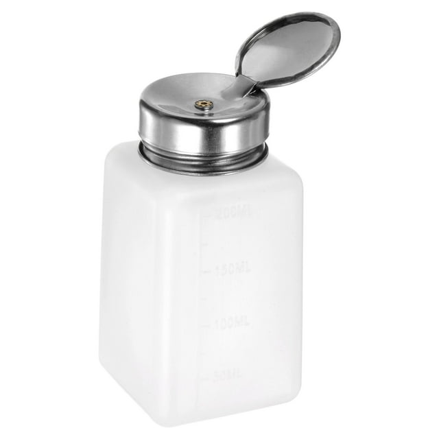 Dispensadores de alcohol Uxcell de 200 ml (6.8 oz) con bomba de dispensación de líquido de presión hacia abajo con tapa de acero inoxidable, blanca