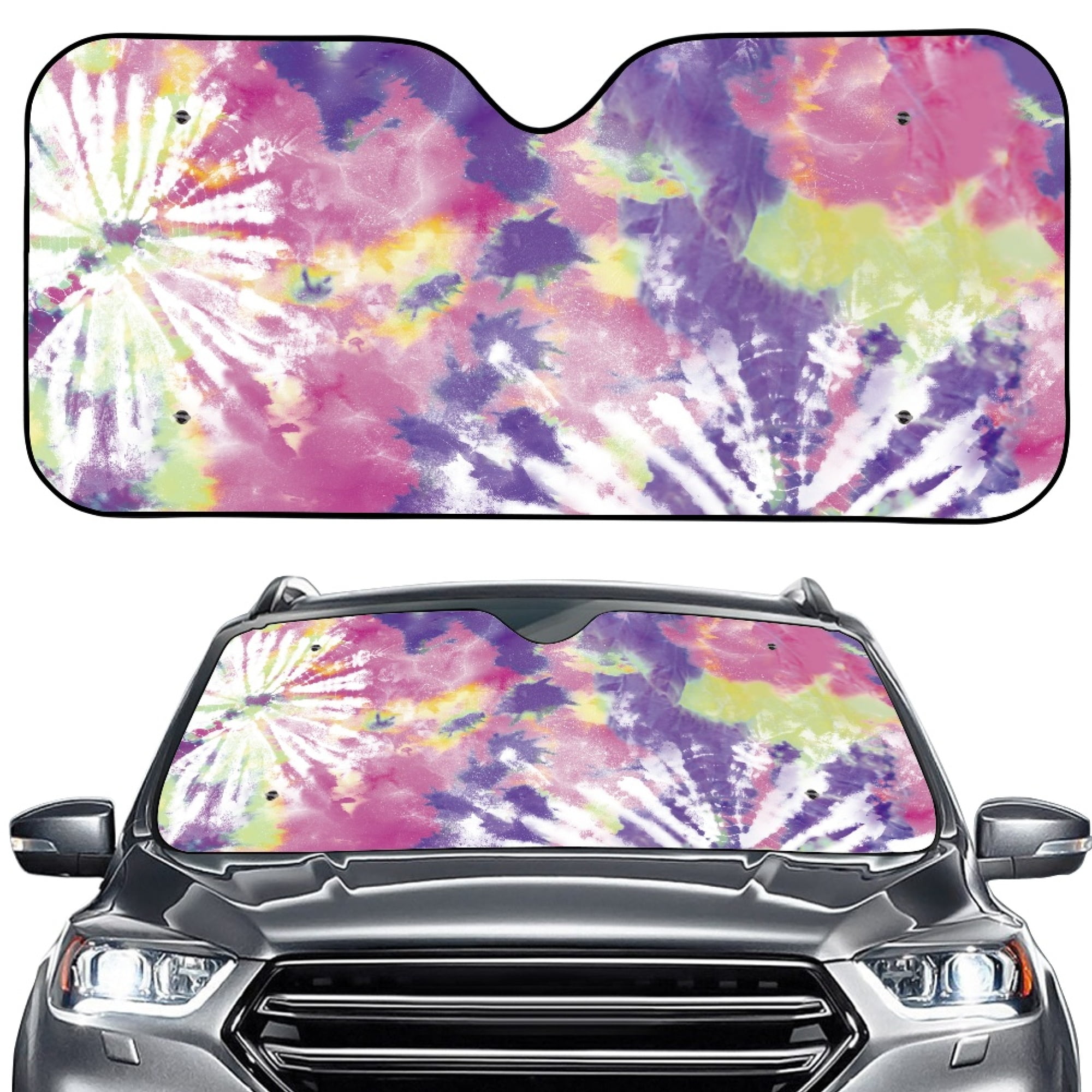 Bivenant Store Tiedye Car Windshield Sun Shade Front Window Sunshade Blocker UV Visor