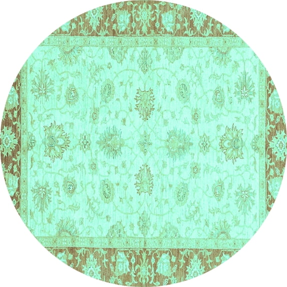 Ahgly Company Indoor Round Oriental Turquoise Blue Modern Area Rugs, 5' Round