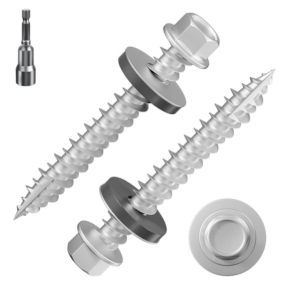 174PCS #10 x 1-1/2" Gray Hex Self Tapping Roof Screws, EPDM Washer & Anti-Rust Coating, Metal to Wood Fasteners for Corrugated Roofs, 5×38mm