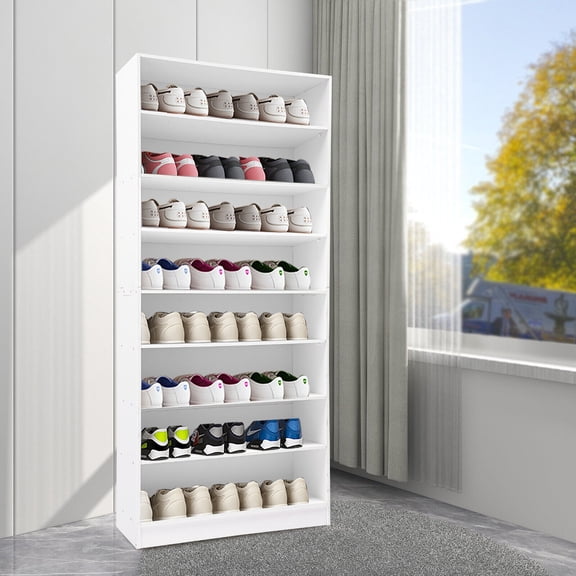 8-Tier White Shoe Cabinet Open Shoe Rack Storage Organizer for Entryway Closet