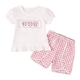 thumbnail image 2 of Girls Short Sets Size 6 Toddler Baby Girls Summer Clothes Smocked Short Sleeve T-Shirt Tops Ruffled Plaid Short Sets Cute Outfits 2Pcs, 2 of 9
