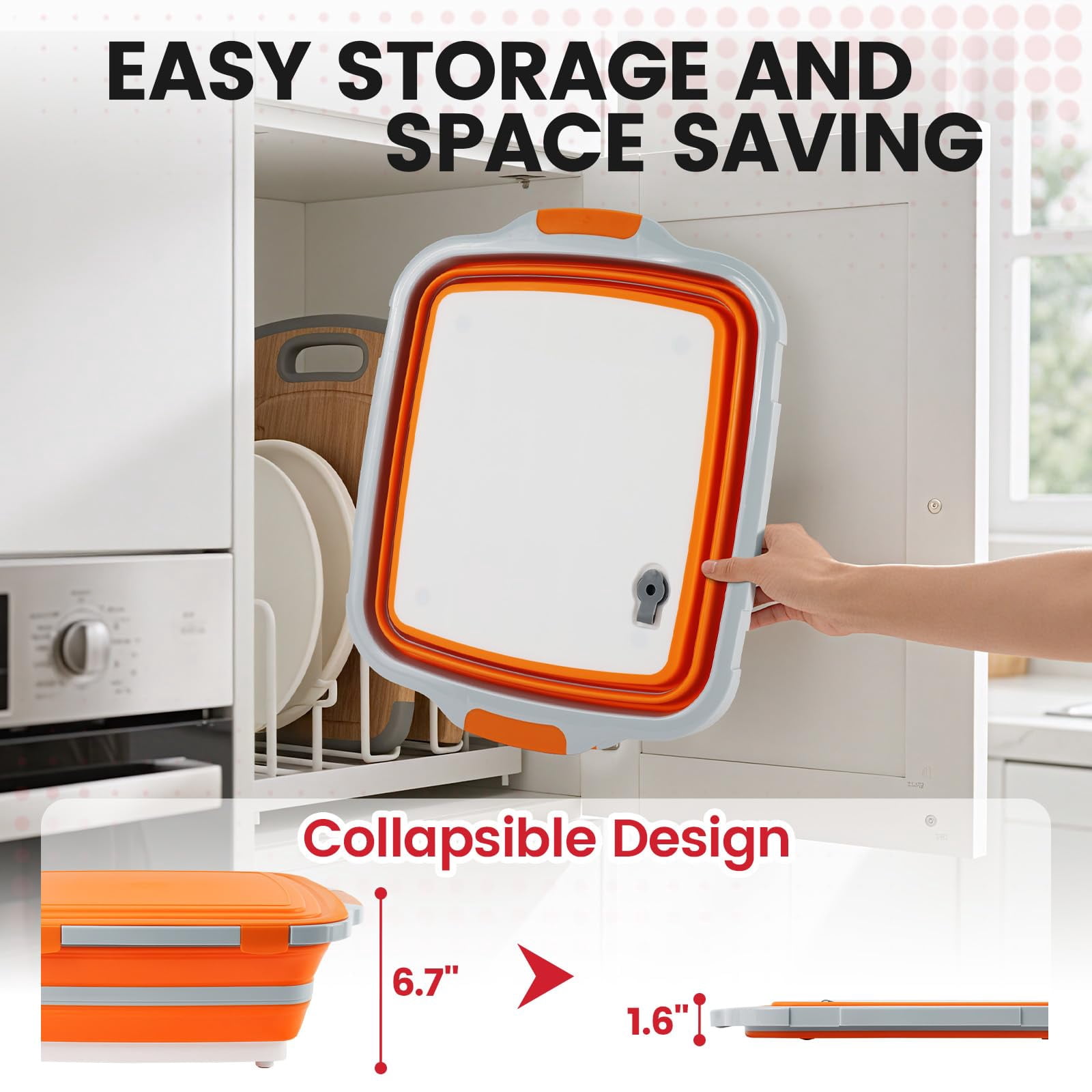 Collapsible BBQ Prep Tub 16L ,for Meal Prep, Marinating, Food Storage,Dish Basin for Kitchen,  - Includes Cutting Board Lid - Orange