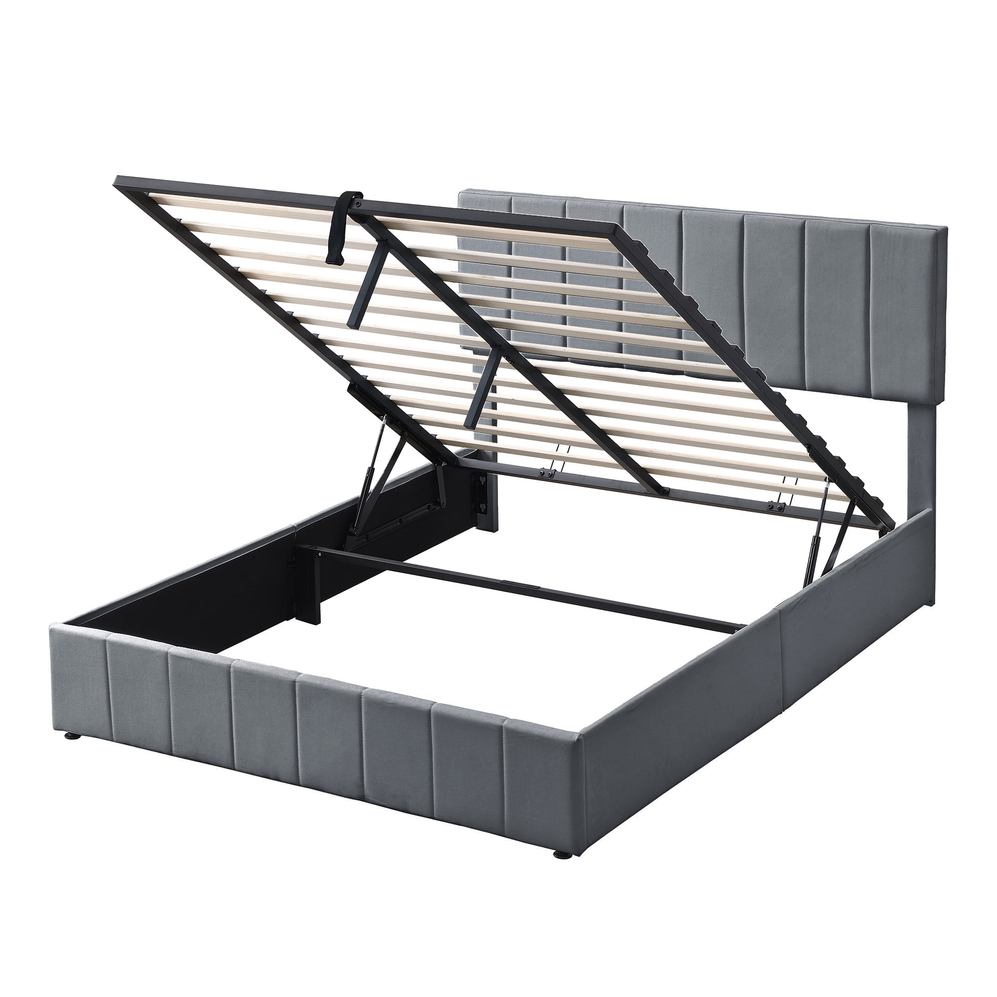 Queen Upholstered Platform Bed 83.5 Inch, Hydraulic Storage System Bed Frame with Linen Fabric Headboard, No Box Spring Needed, Gray