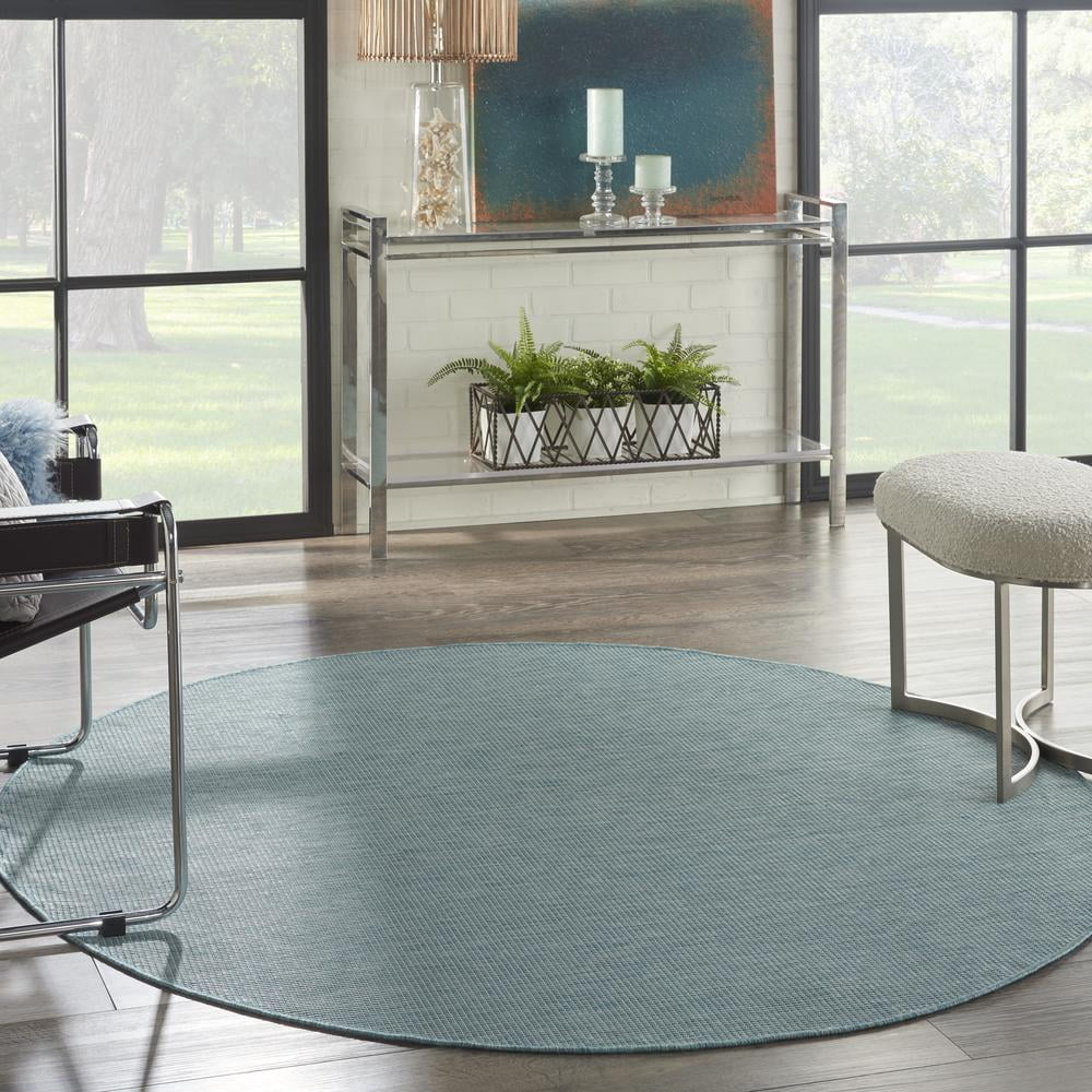 Nourison Positano Indoor/Outdoor Aqua 6' x ROUND Area Rug, (6 Round)