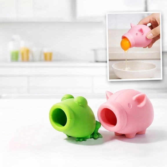 SolTerra 2-Piece Silicone Egg Yolk Separator Set, Cute Frog and Pig Squeeze Egg Extractor, Mess-Free Baking Gadget for Kitchen