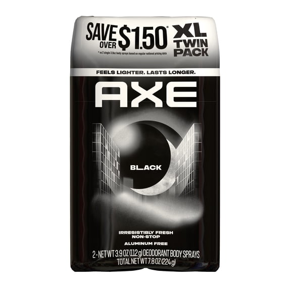 AXE Body Spray Deodorant 48 Hour All Over Fresh Black Aluminum Free, 3.9 oz 2 pack