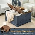 thumbnail image 4 of Farmhouse Coffee Table with Large Hidden Storage Compartment, Navy Blue Square Center Table, Wood Rustic Low Modern Living Room Tables with Hinged Lift Brown Top & Wooden Arc Base, 4 of 14