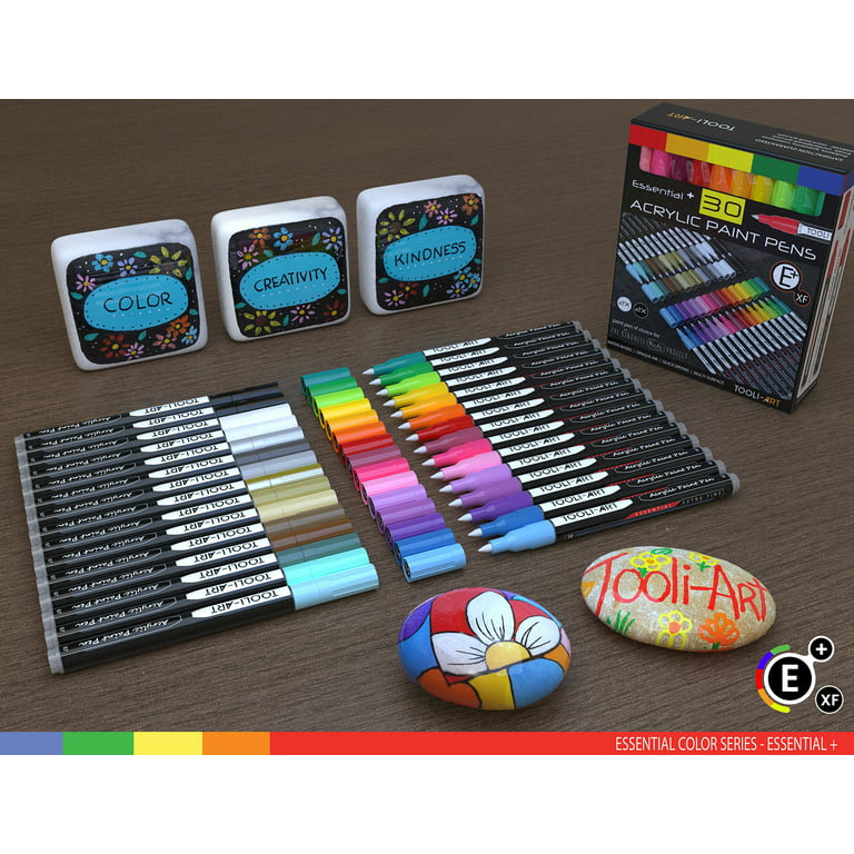TOOLI-ART Acrylic Paint Markers Paint Pens Special Colors Set Extra Fine  And Medium Tip Combo For Rock Painting, Canvas, Fabric, Glass, Mugs, Wood