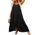 thumbnail image 1 of Women Summer Sleeveless Dress Floral Patterns Ruffled Neckline High-low Hem Cute Dress, 1 of 6