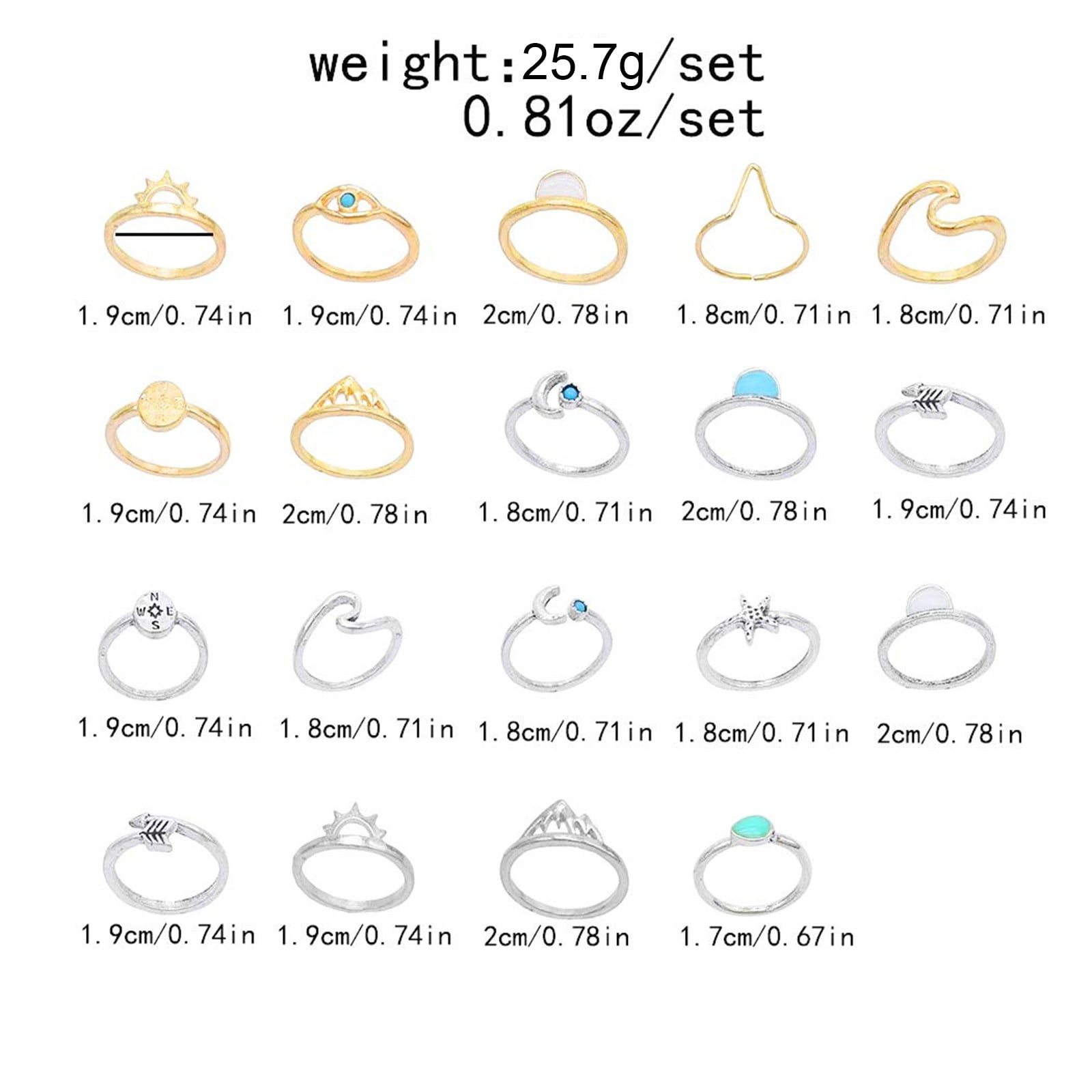 Moonsky Boho Retro Stackable Rings Sets for Teen Girls Women Peak Sea Wave Compass Turquoise Rhinestone Knuckle Joint Finger Kunckle Nail Ring Sets