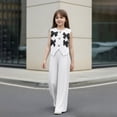 thumbnail image 5 of CPNG Girl's 2 Piece Outfits Bowtie Decoration Halter Sleeveless Vest Top and Elastic High Waisted Pants Set(White,5 Years), 5 of 9