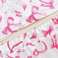 thumbnail image 6 of YunPes Toddler Girls Satin Outfits Bow & Heart Print Button Down Shirts Pants 2PC Sets Fuzzy Trim Cuffs Valentines Matching Sets 2PC, 6 of 7