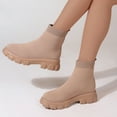 thumbnail image 4 of Women's Mid Calf Boots On Low Heel Sole Design for Everyday Casual Wear Travel Outfits and Outdoor Activities Comfortable Footwear,Color:Khaki,Size:6.5, 4 of 9