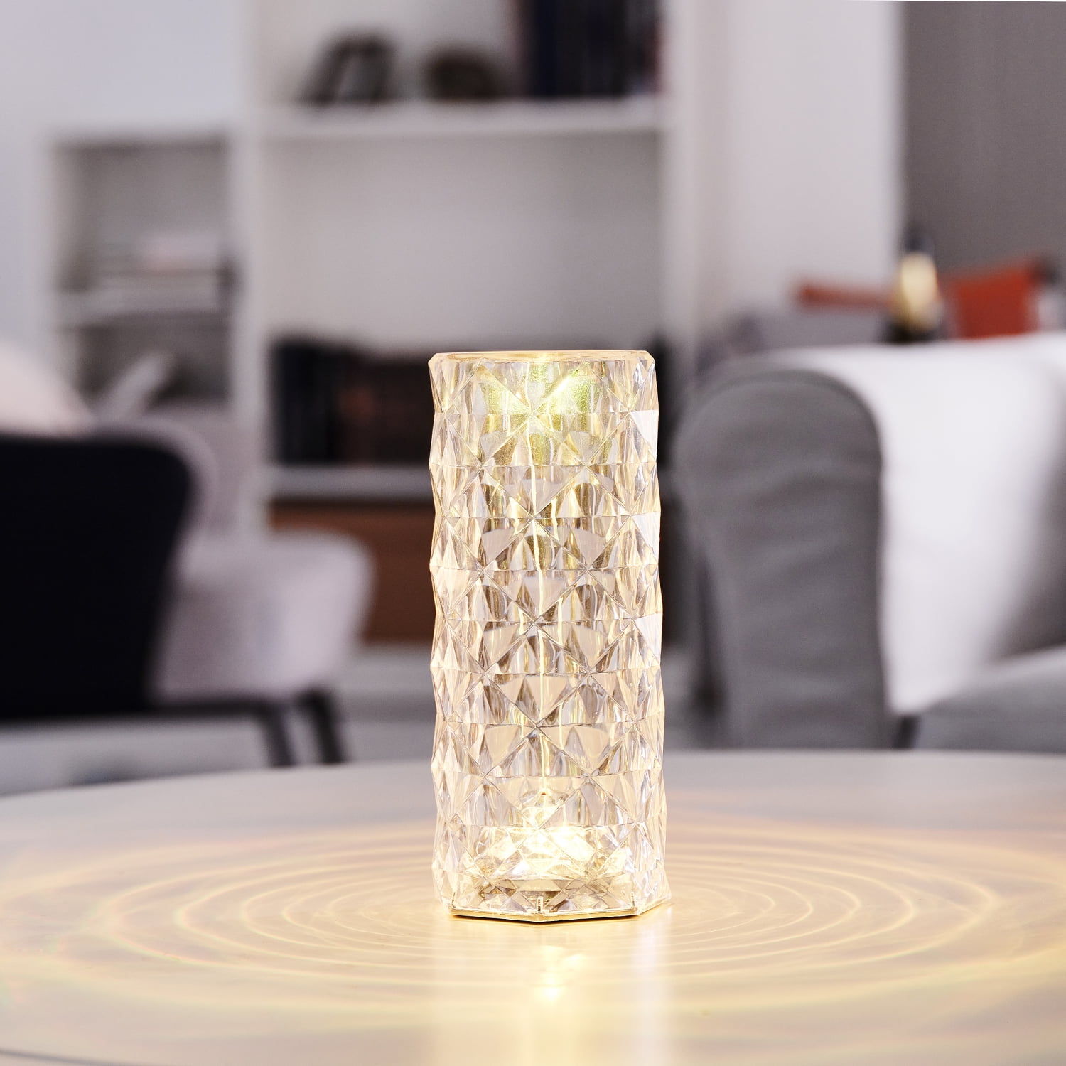 LED Integrated Rechargeable Crystal Portable Touch Lamp with Included Remote Control and USB Cable