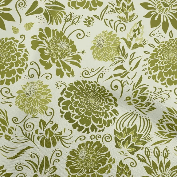 oneOone Cotton Poplin Twill Olive Green Fabric Asian Chinese Flower Fabric For Sewing Printed Craft Fabric By The Yard 56 Inch Wide