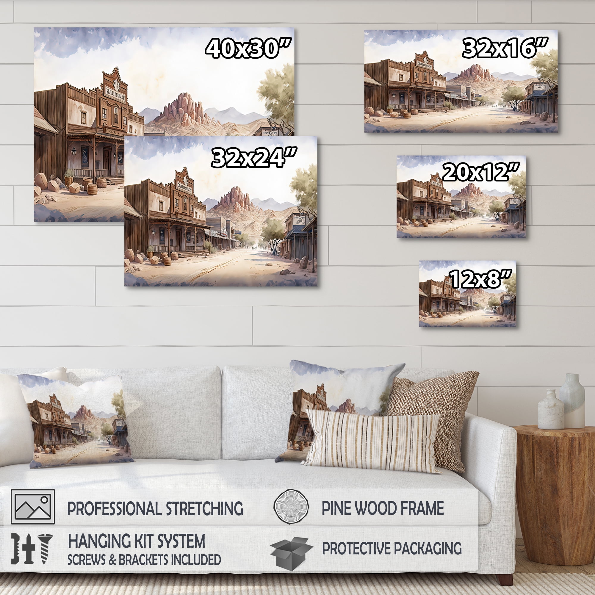 Designart Large Wild West Arizona Town I Canvas Wall Art