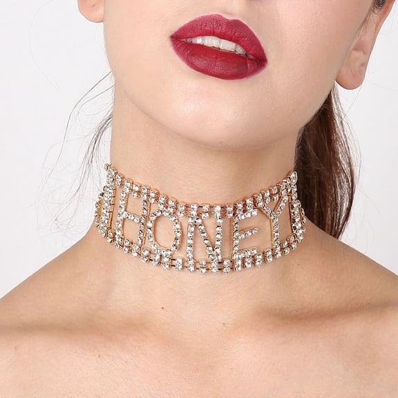 AYYUFE Punk Shiny Rhinestone Letter Honey Cup Chain Choker Necklace Women's