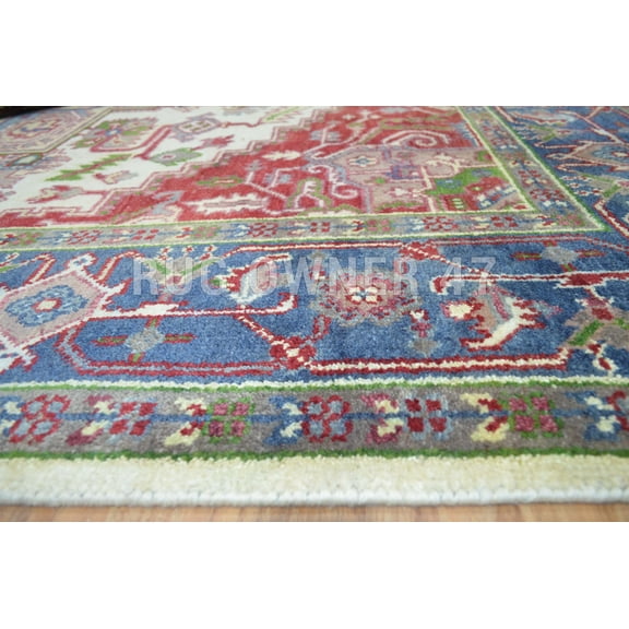 Traditional Hand-Knotted Serapi Area Rugs 8X10 Ivory, Blue, Rust, Green, Handmade Wool Area Rug