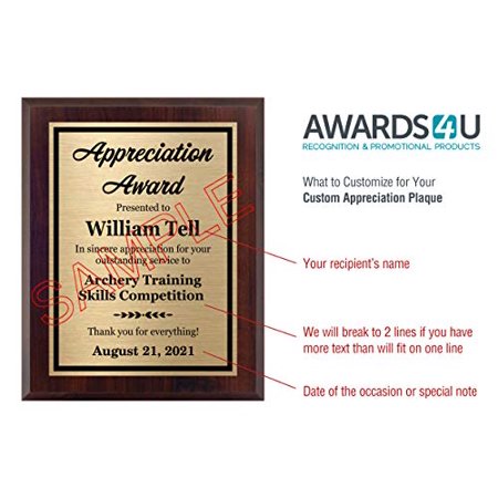 Appreciation Award Plaque Customized 8x10 - Personalized Awards and Trophies for Employee Recognition - Custom Plaques with Your Text - Customize Now!
