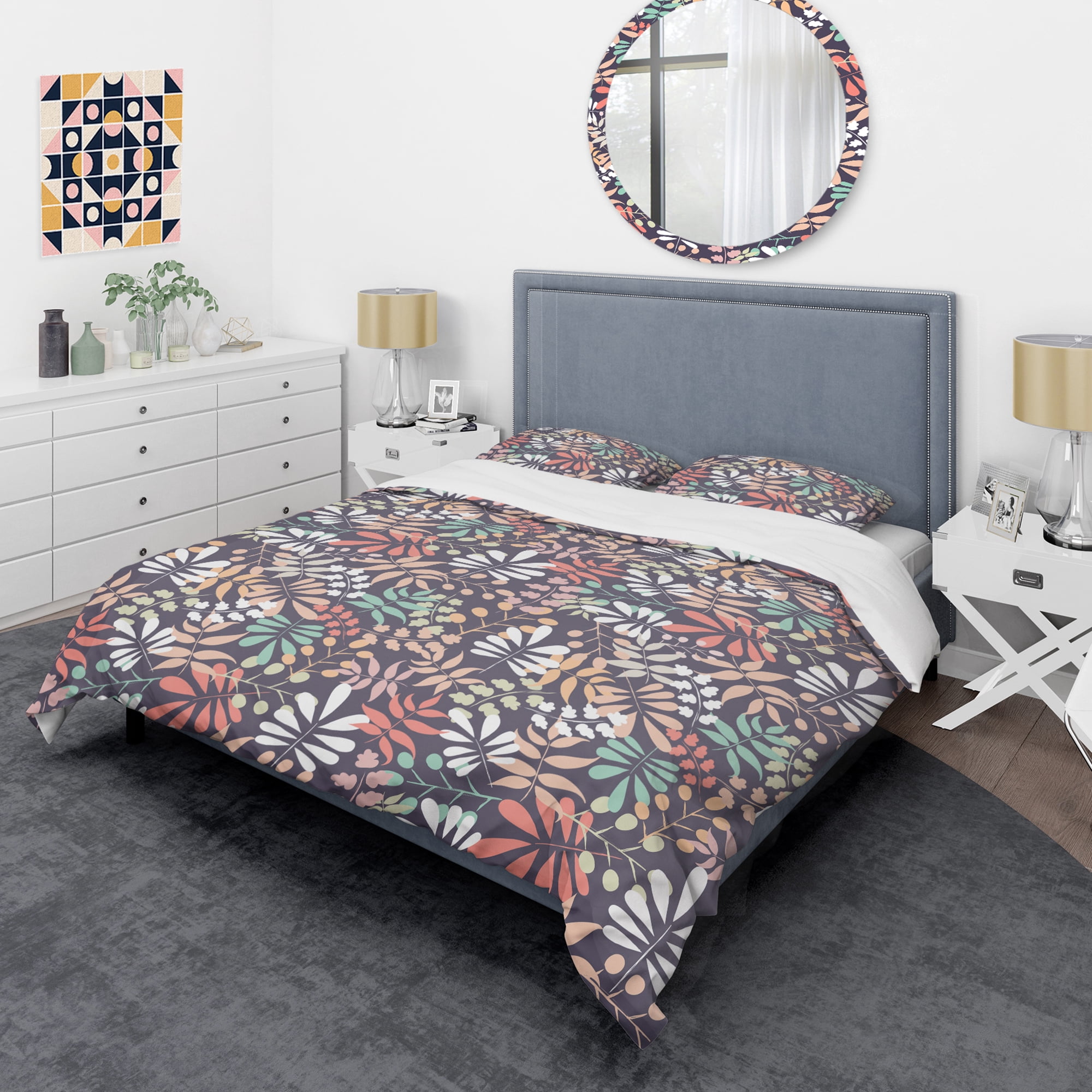 Designart 'Retro Botanical Pattern II' Mid-Century Modern Duvet Cover Set