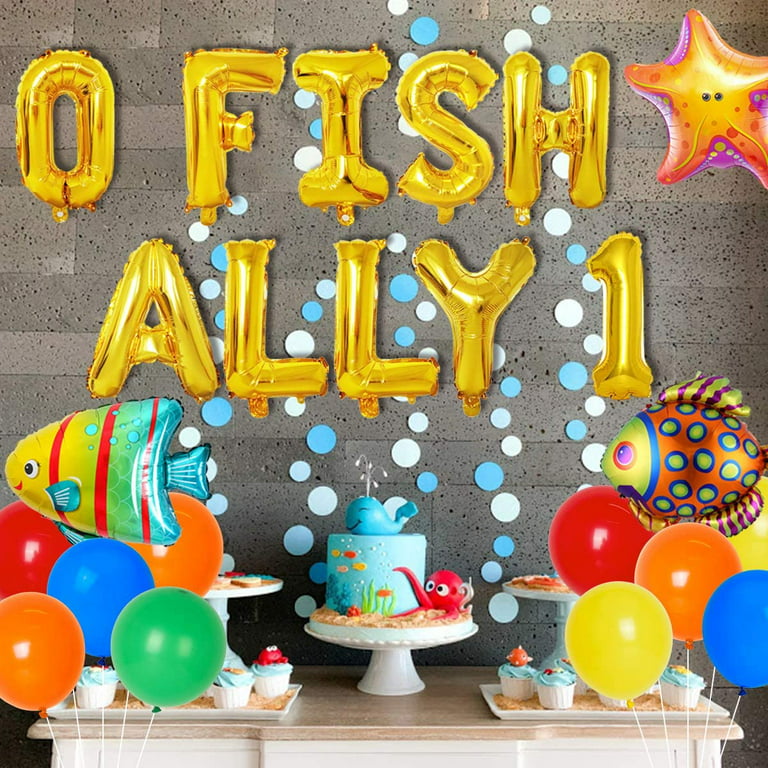 Fishing 1st Birthday Decorations Balloon Garland Arch Kit, O Fish