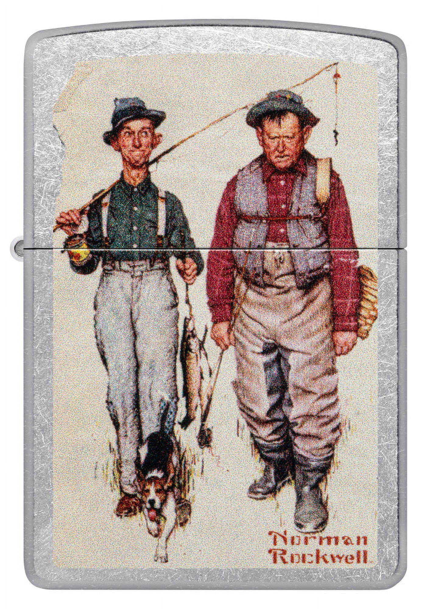 Zippo Norman Rockwell Fishing Street Chrome Pocket Lighter