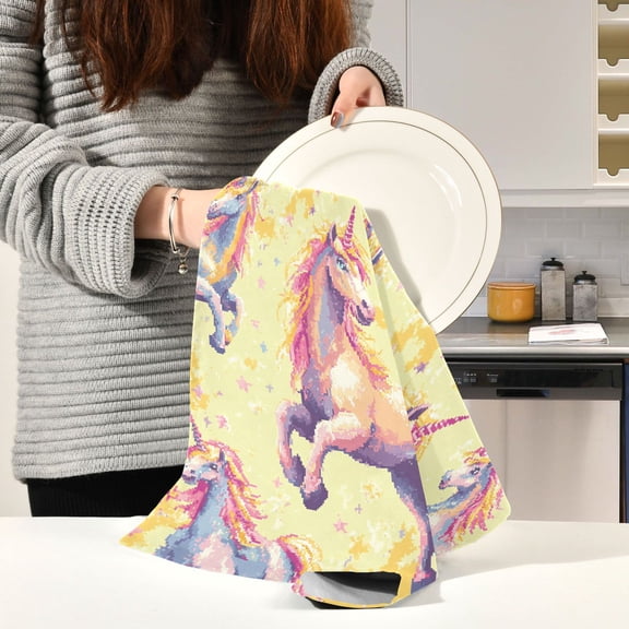 BZSMCE Kitchen Towels Creative Unicorn Colorfull Painting Pattern Durable Kitchen Towel