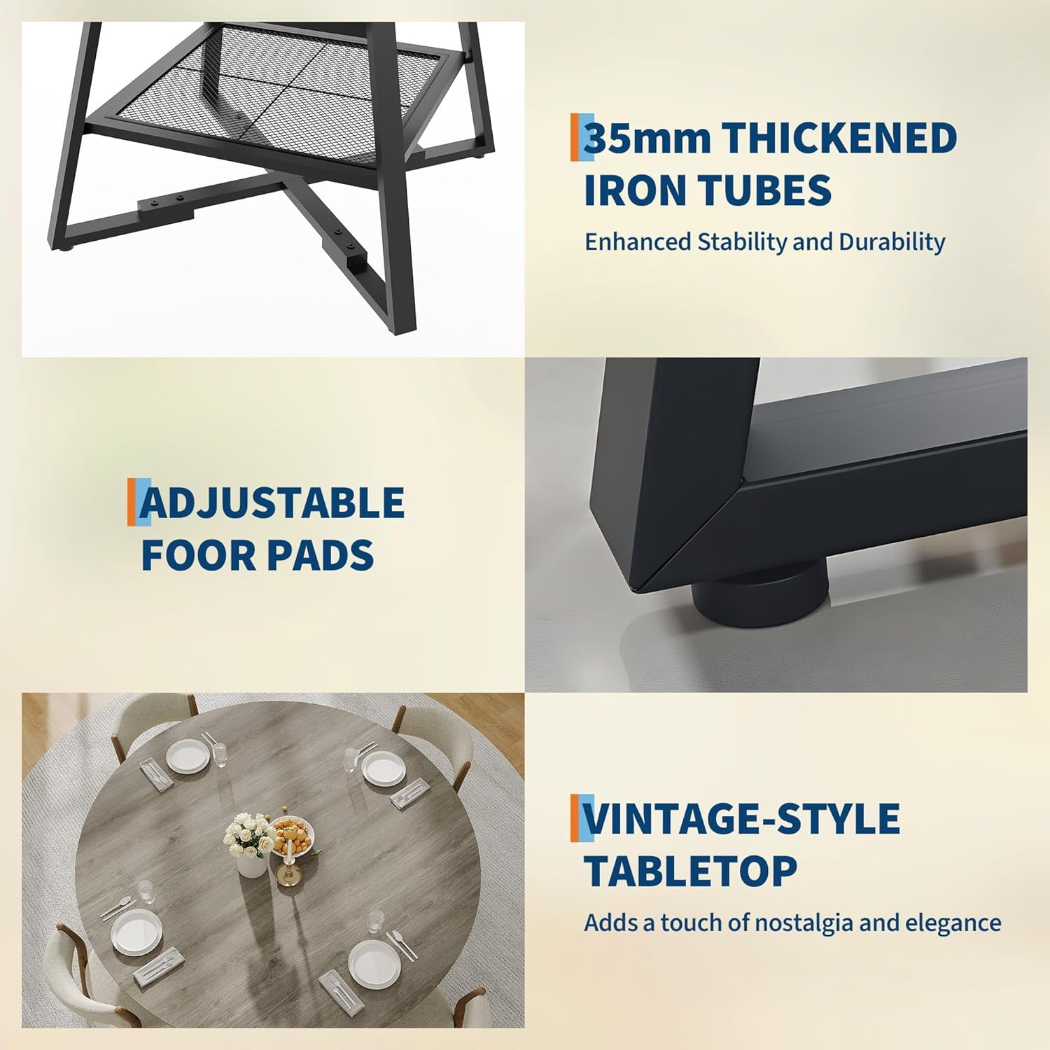 Gaderth Dinning Room Tables for 4, Round Dining Table Set with Storage, Circle Kitchen Dining Table with Metal Base, 47 Inch Wood Kitchen Tables with Storage Shelf【only table】
