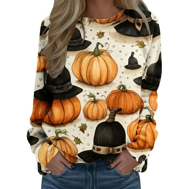 Pull pour Femmes Imprimé Col Rond Sweat-Shirt Ajusté Pull Mode Manches Longues Chemises d'Entraînement Blouse Ample