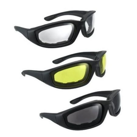 Motorcycle Glasses for Riding Half Helmet Smoke Clear Yellow Assorted Color Lens, Padded, Comfortable 3