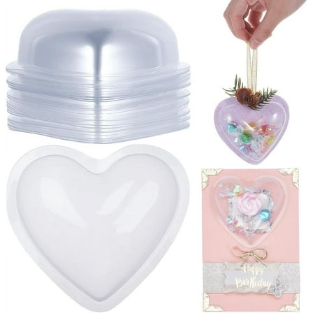 30Pcs Plastic Heart Dome 2.9x3.2 Inch Inner Diameter Sweet Domes Clear Plastic Fillable DIY Craft Heart Shape Transparent Covers for Birthday Wedding Anniversary Decorations
