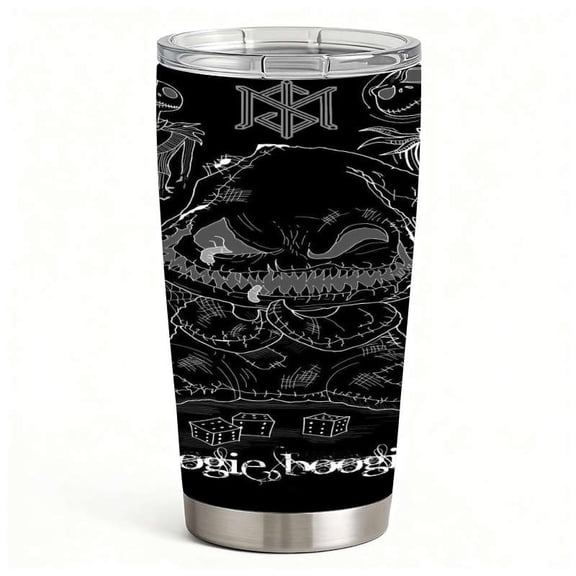 Black & White Monster Sketch Stainless Steel Tumbler with Lid, Double-Wall Insulated Travel Cup