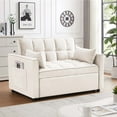 thumbnail image 3 of 53 inch 3-in-1 Convertible Sofa Bed  Pull Out Sofa, Multi - Functional Loveseat Sleeper with Adjustable Back, Side Pockets & Smooth Wheels, Velvet Upholstered for Living Room, Beige, 3 of 7