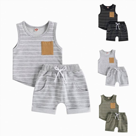Gubotare Toddler Baby Boy Summer Outfit Sleeveless T Shirt Top Casual Shorts Set Infant Newborn Clothes 6 12 18 24 Month 2T (Black, 18-24 Months)