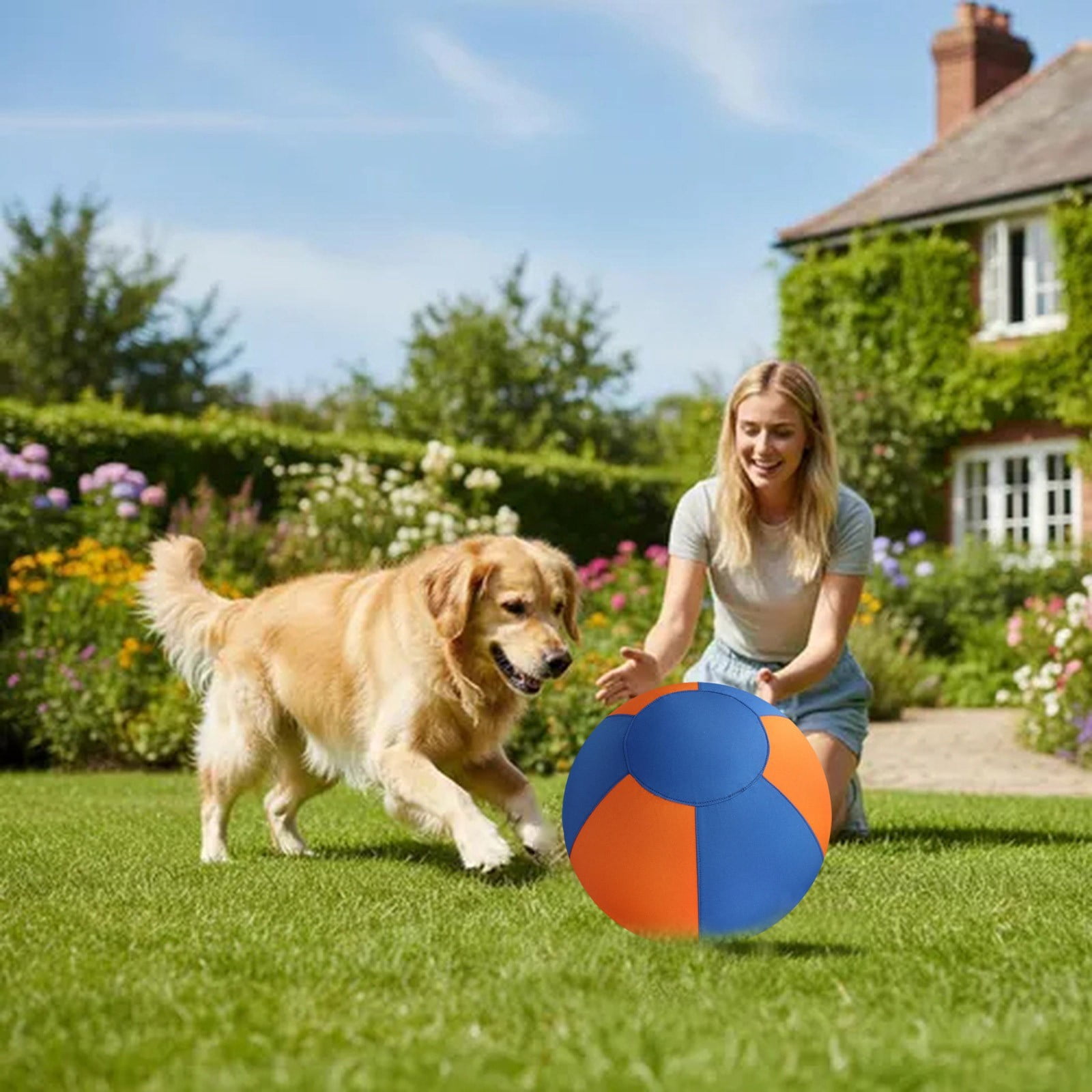 Calming Jumbo Dog Ball Inflatable Herding Exercise Toy Durable Tear Resistant Interactive Training Ball with Handle Cover Pump for Medium Large Dogs 18 Inch