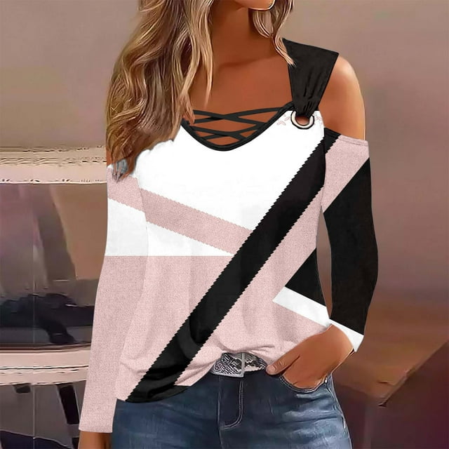 Blouse pour Femmes, Mode Décontractée Épaules Dénudées Couleur Unie Manches Longues