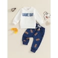thumbnail image 3 of Baby Toddler Boys Autumn 2PCS Outfit Sets 0 6 12 18 24 Months 2T 3T Long Sleeve Letter Print Sweatashirt Tops Rugby Print Pants Clothing Set, 3 of 9