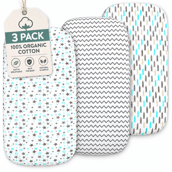 Bublo Baby Bassinet Sheets, 3-Pack Cotton Fitted Sheets, 33 x 17 x 4 in