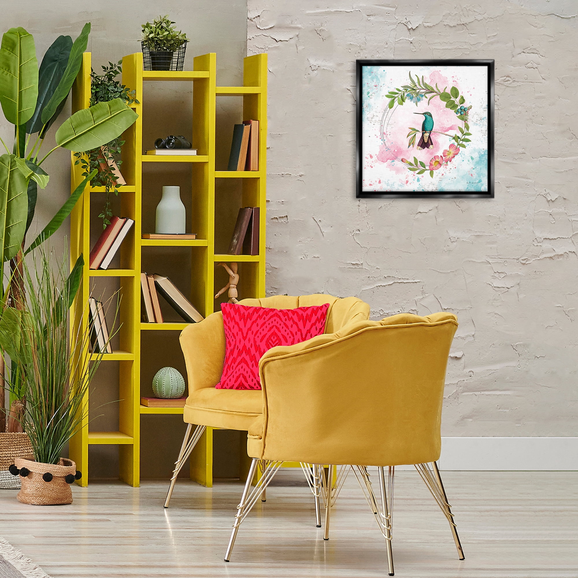 Stupell Industries Delicate Hummingbird Wreath Animals Painting Black Floater Framed Canvas Art Print Wall Art, 18 x 18