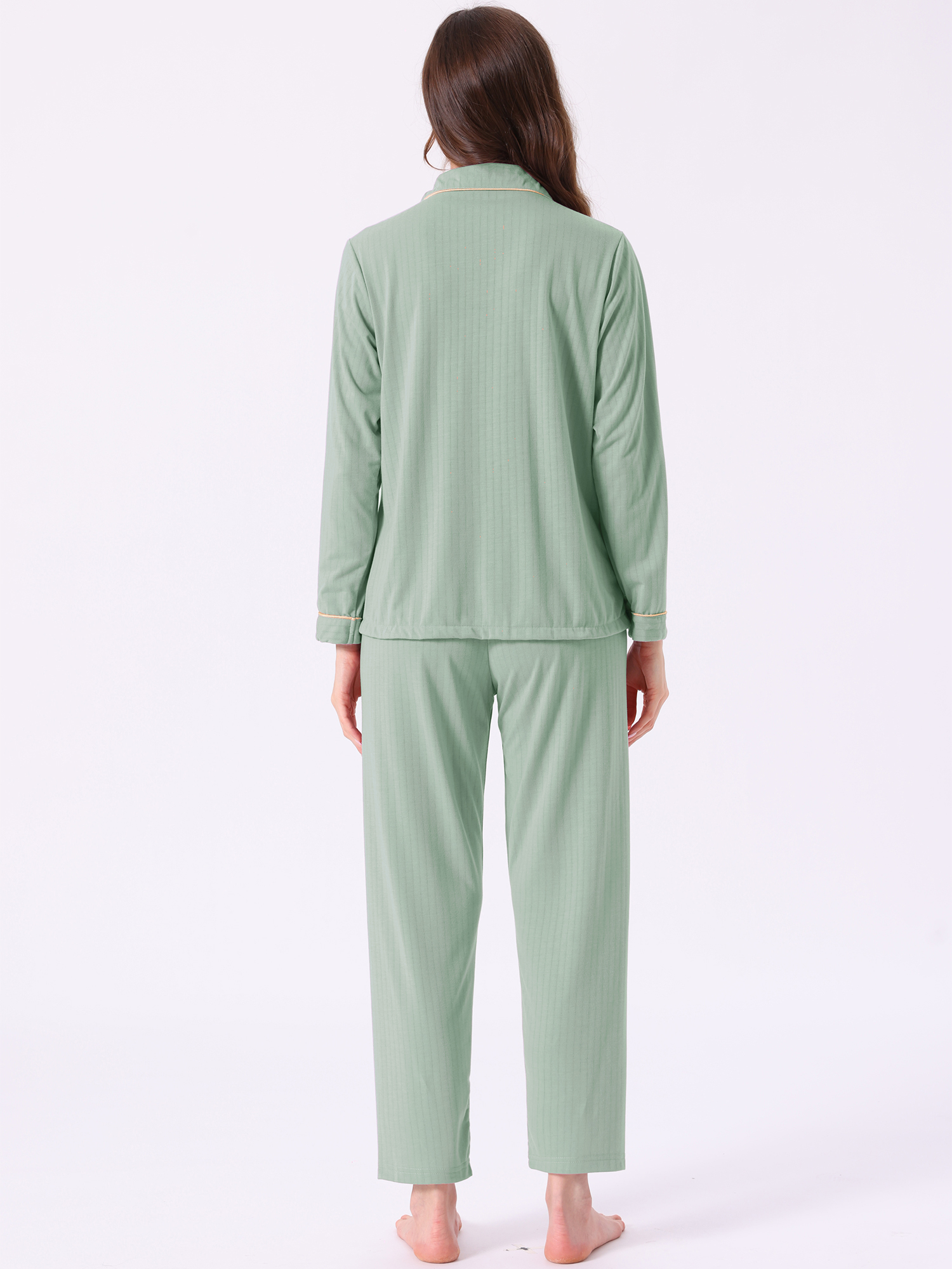 DARING DIVA Cotton Pajamas Long Sleeve Lounge Sets Button Down Pants M Green