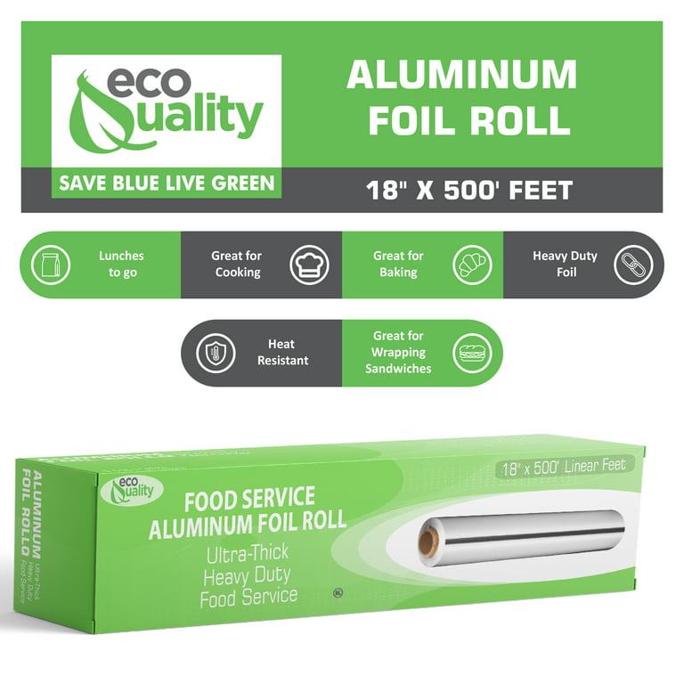  Heavy Duty Food Service Aluminum Foil Roll 18 inch x 500 FT  Sturdy Corrugated Cutter Box - Great for Grilling, Kitchen Wrap, Foil Wrap,  Cooking, Cleaning, Non Stick Tin Foil, Foil