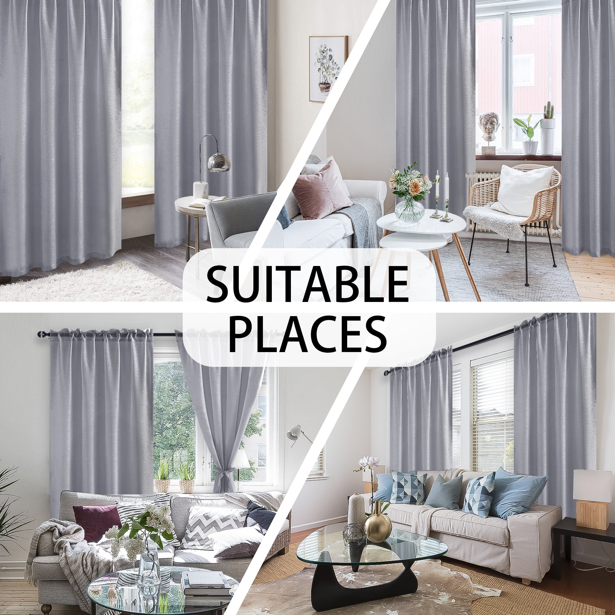 JIUZHEN Semi Sheer Curtains 72 Inches Long, Rod Pocket Light Filtering Semi Transparent Voile Window Curtains for Bedroom Backdrop & Bathroom, Set of 2 with Tiebacks, W52 x L72, Dark Grey