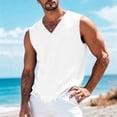 thumbnail image 4 of Sevevn Men's Linen-Look V-Neck Sleeveless Tank Top Workout Casual Vest White 3XL, 4 of 7