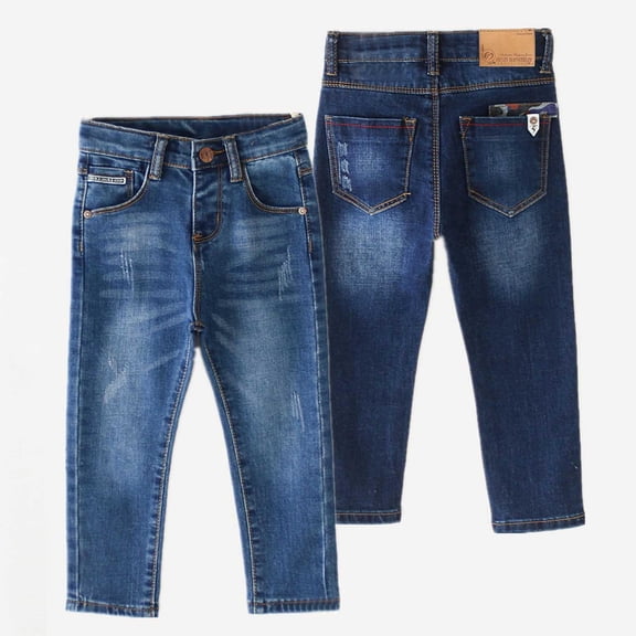 Frnrwgo Boy's Denim Jeans 2-10 Years Slight Stretch Elastic Waist Breathable Lightweight Casual Outdoor Pants
