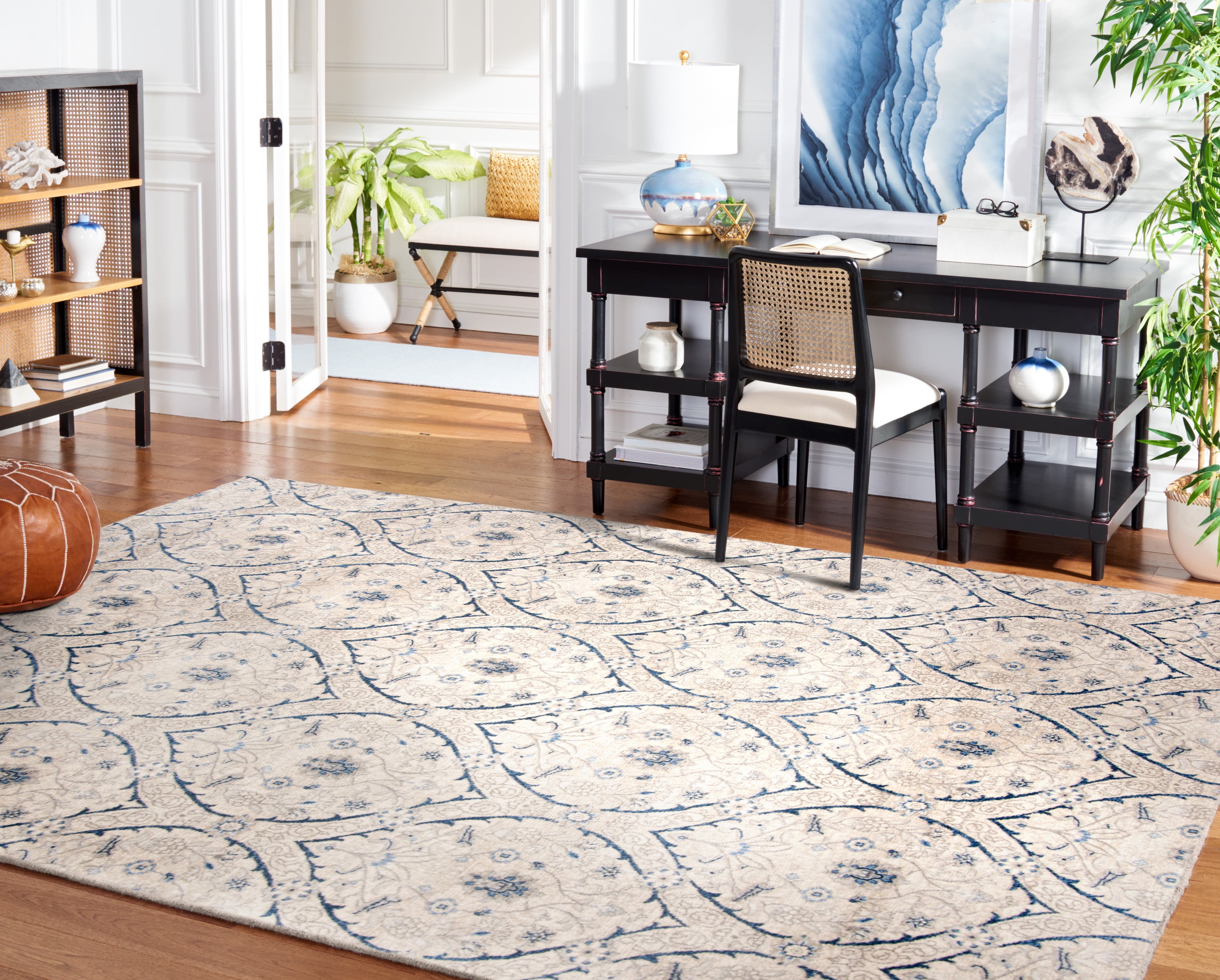 SAFAVIEH Brentwood Braelyn Damask Area Rug, Light Gray/Blue, 4' x 6'