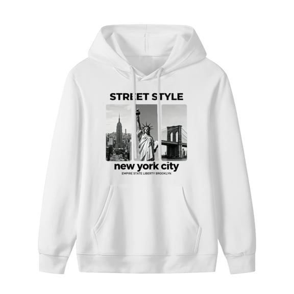 Street Style New York City Print Mens Hoodies with Long Sleeve, Lightweight Basis Pullover Men's Drawstring Pocket Sweatshirt Hooded